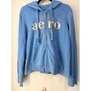 Y2K Aéropostale Blue Full Zip Hoodie Aero Spellout Logo‎ Graphic Womens XL